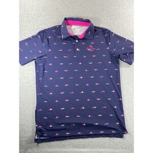 Scales Mens Performance Polo Navy Blue Pink Fish Ocean Course Hokuala M 947